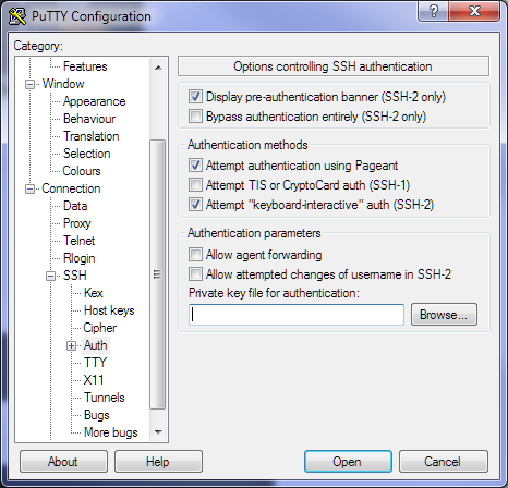 Putty - Auth section